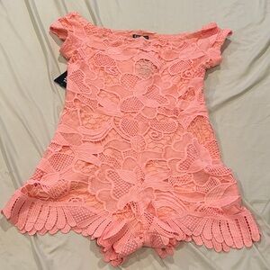 Express Pink Lace Off-Shoulder Romper